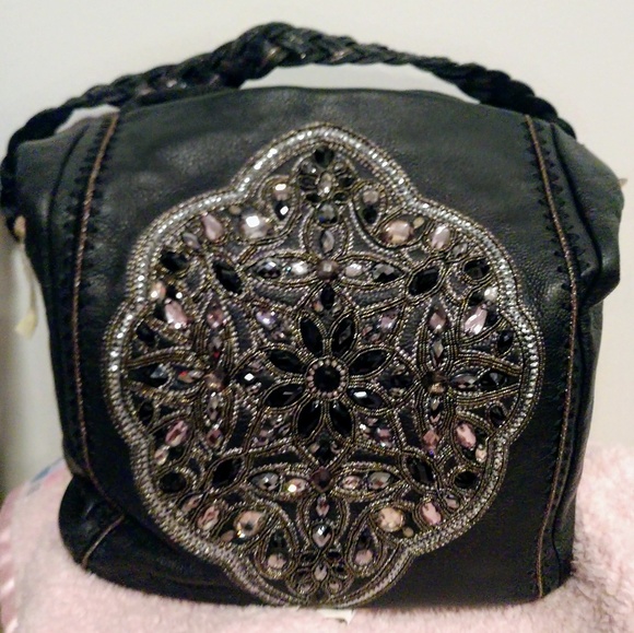 Brighton Handbags - Brighton black soft leather beaded braided handle